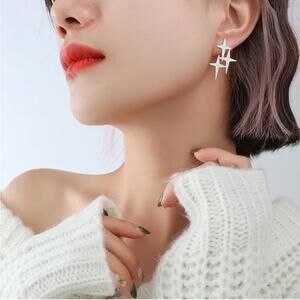 NEW 18K white gold plated Star drop earrings jewelry B22A